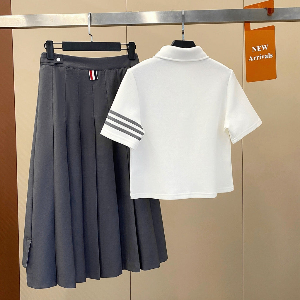 Thom Browne Women's Polo T-Shirt + Mid-Length Skirt Set
