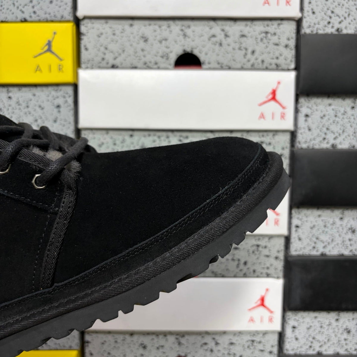 UGG Neumel Lace-Up Suede Chukka Boot with Shearling Lining, Silver Eyelet Hardware & Tonal Lug Sole in Black