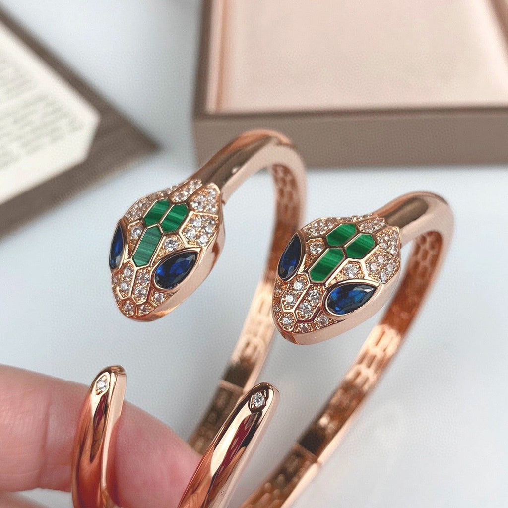 BVLGARI Serpenti Malachite Snake-Head Bracelet