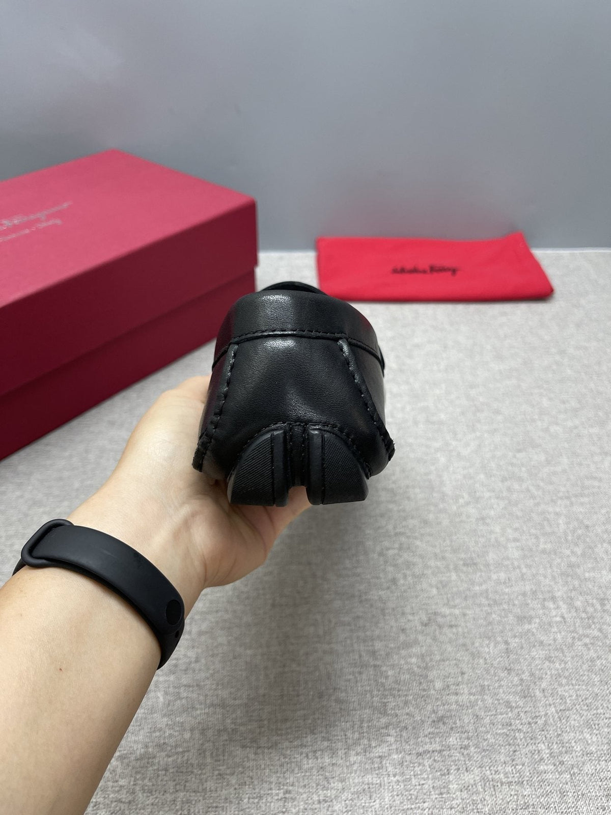 Ferragamo Men's Black Buckle Loafers - Metal Buckle Vamp Detail