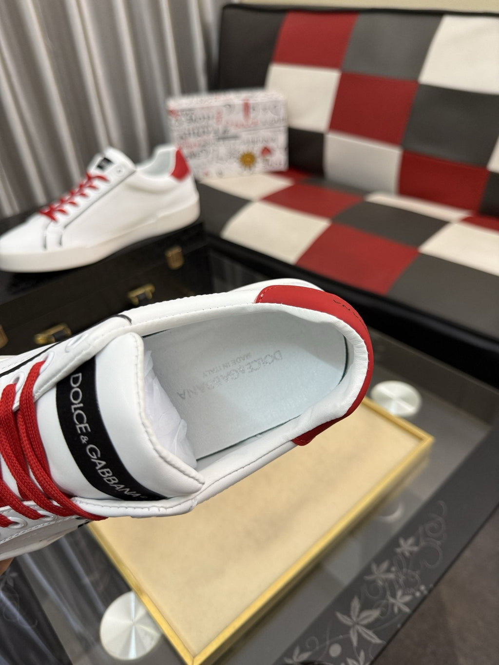 Dolce & Gabbana Red Lace Graphic Sneakers