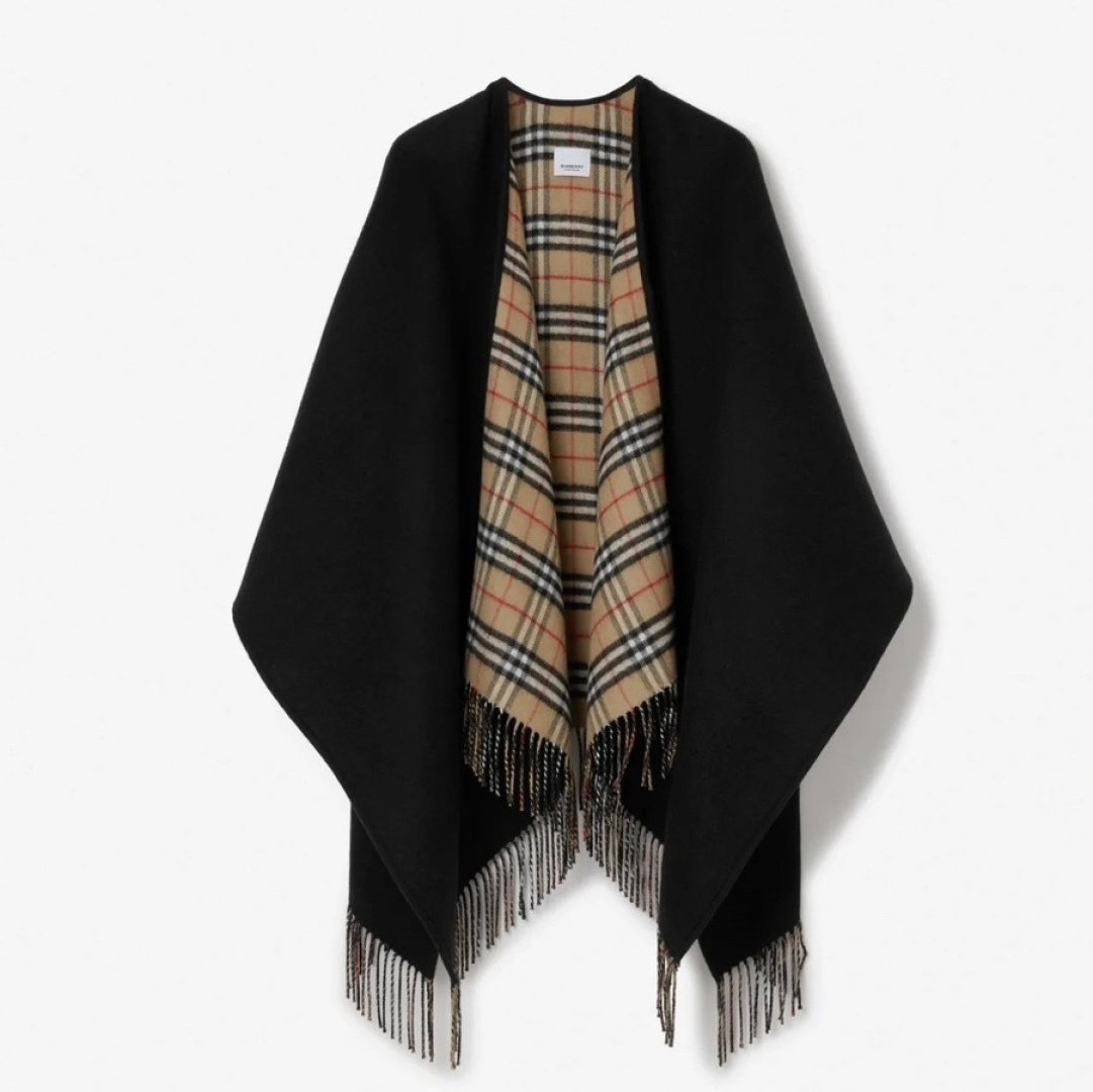 Black Reversible Plaid Fringed Poncho
