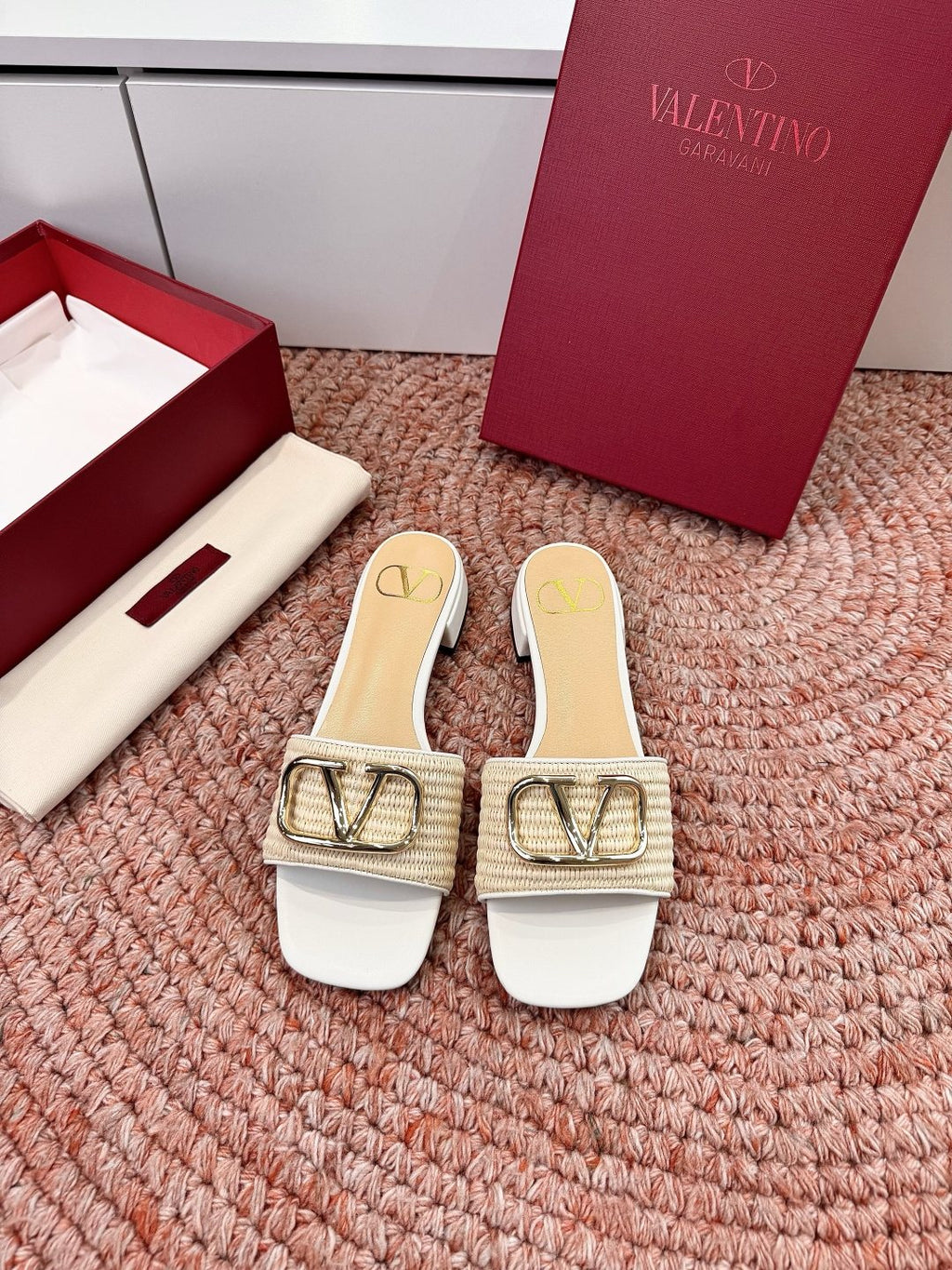 Valentino Woven Strap Slide Sandals